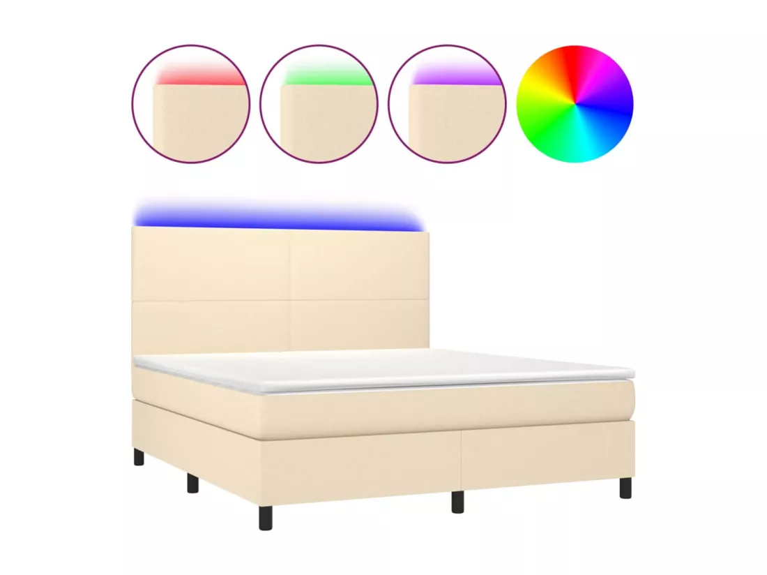 Sommier tapissier avec matelas et LED Crème 160x200 cm Tissu
