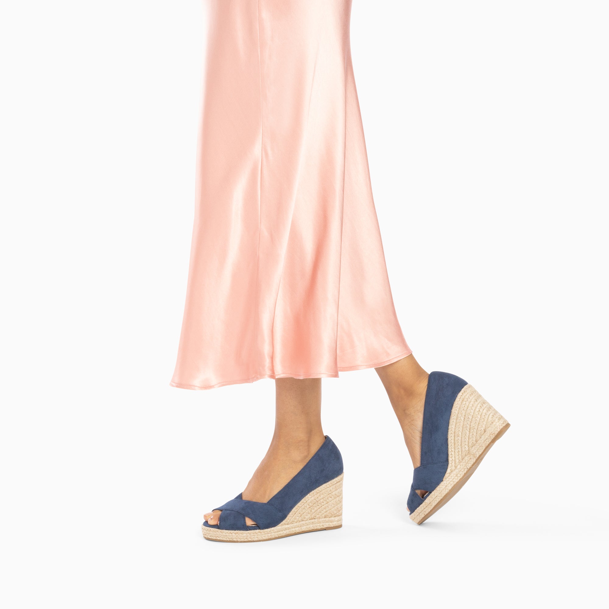 Sandales à talon, Compensées-Sandales compensées peep-toe Léonie bleu marine