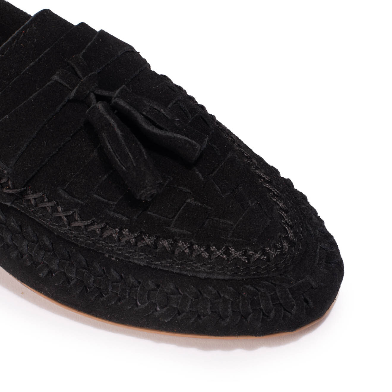 Couleur Pourpre Mocassins en Velours de Cuir Hampi noirs