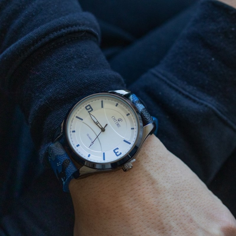 Montre Homme CHTIME bracelet Cuir Bleu