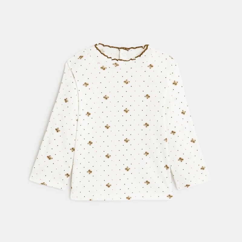 Tee-shirt maille côtelée petits chats bébé fille Gris ou noir