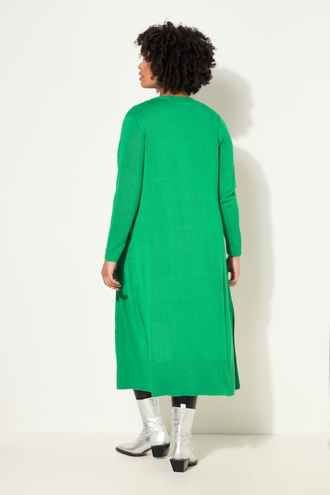 Long-Strickjacke, V-Ausschnitt, 2 Taschen, Langarm