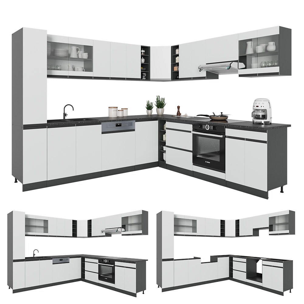 Vicco Eckküche Küchenblock Einbauküche R-Line J-Shape Anthrazit Weiß 277x257 cm modern Küchenschränke Küchenmöbel