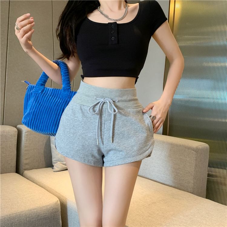Hevnir - Melange sweatshorts met trekkoord in de taille