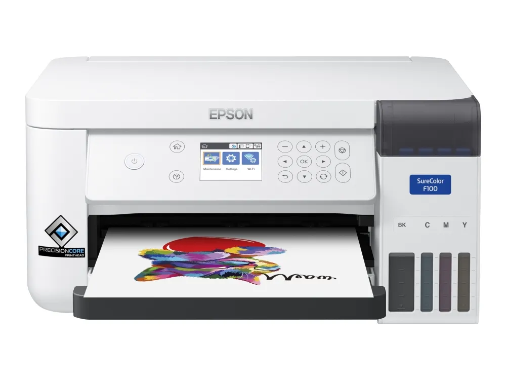 Epson SureColor SC-F100 - Printer - farve - farvesublimering - A4 - 600 x 1200 dpi - kapacitet: 150 ark - Wi-Fi, USB 2.0, LAN