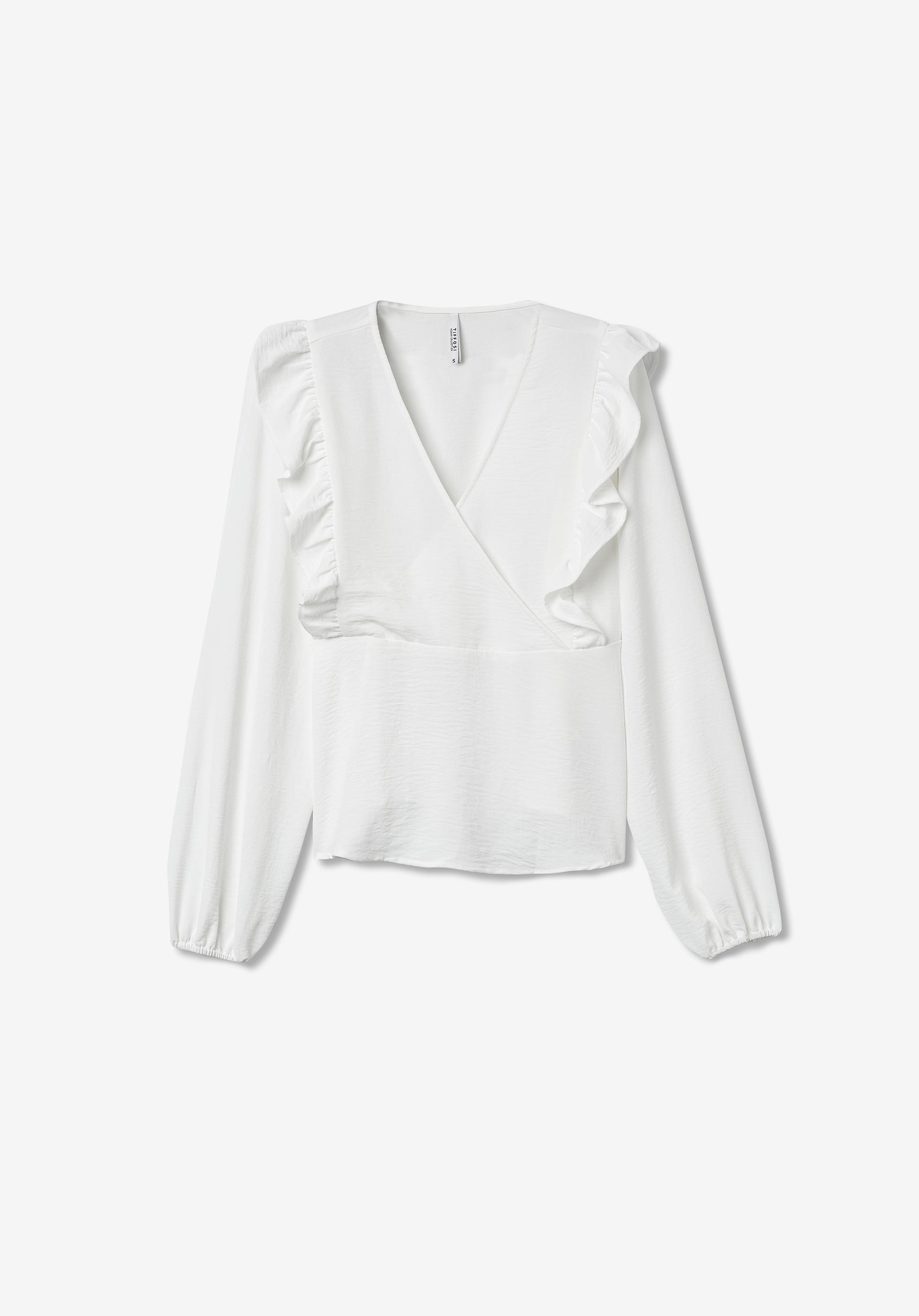Blusa Efeito Enrugado Cruzada com Folho