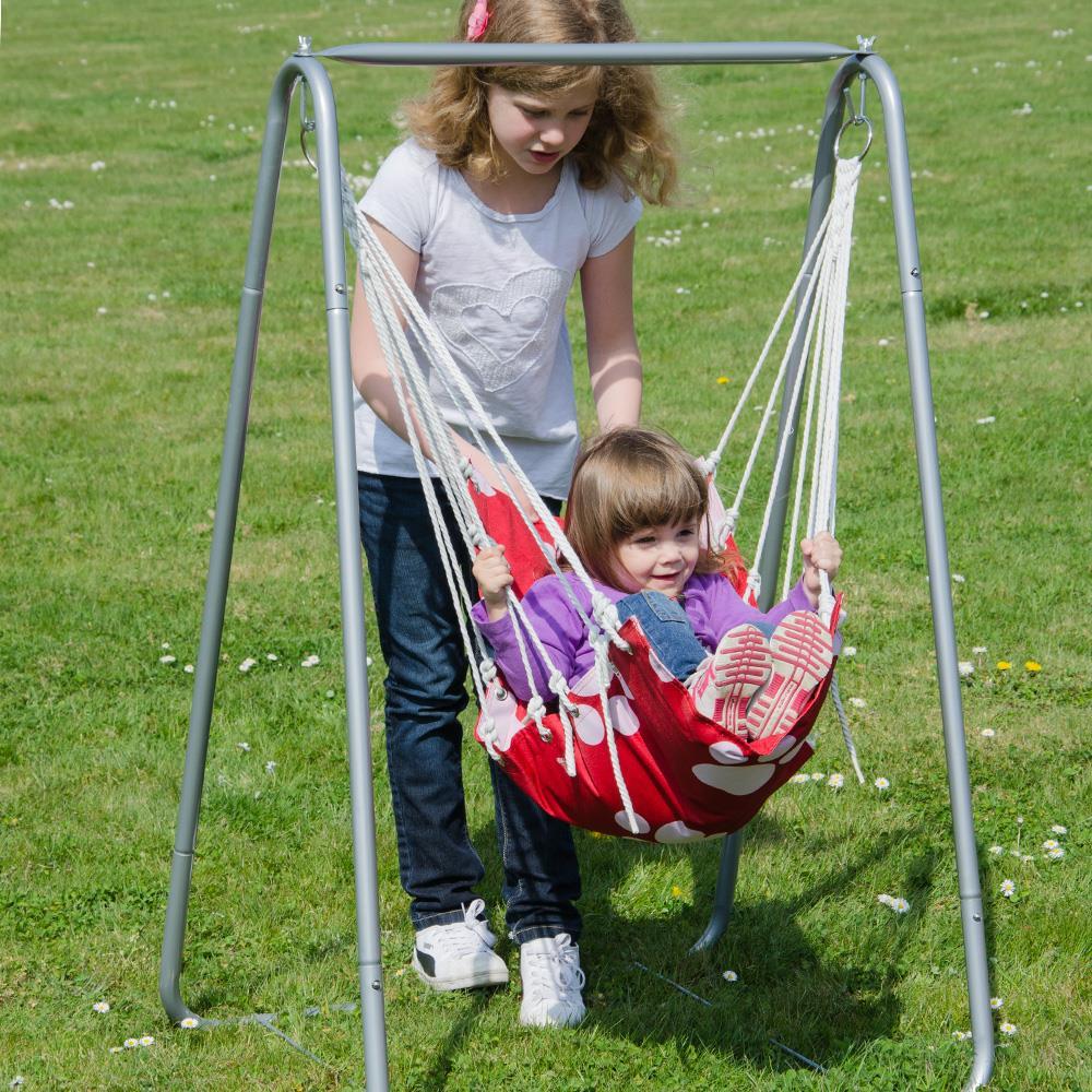 Kinderhangstoel/relaxstoel in de kleur rood met een frame van 120 cm, tot 50 kg