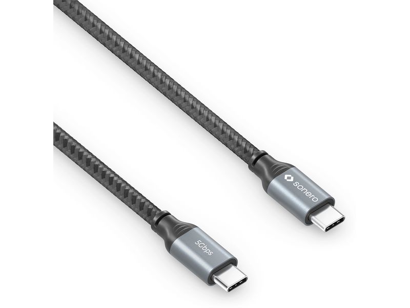 sonero USB-Kabel USB C - USB C 1 m USB-C auf USB-C Kabel - 3.2 Gen 1, 5 GBps, 60W PD, DP Alt Mode – grau/schwarz - 0.50m