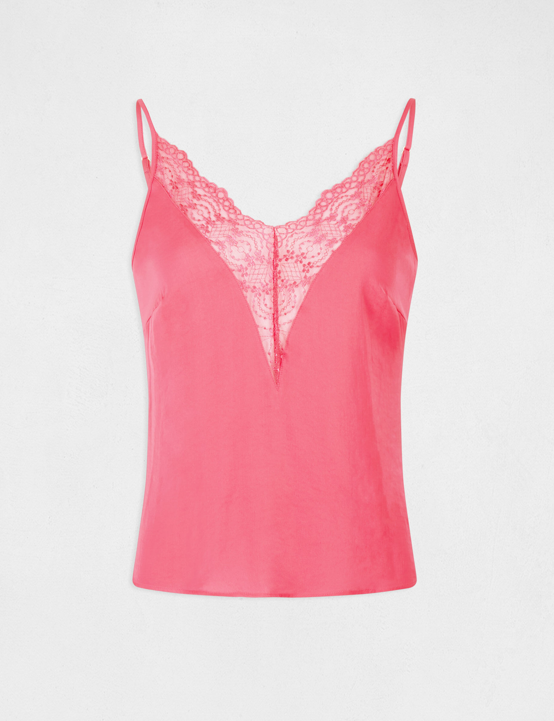 Blouse bretelles fines à dentelle rose femme - rose
