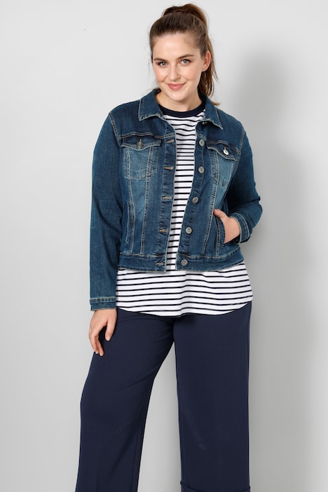 Jeansjacke, Hemdkragen, Knopfleiste, langer Arm