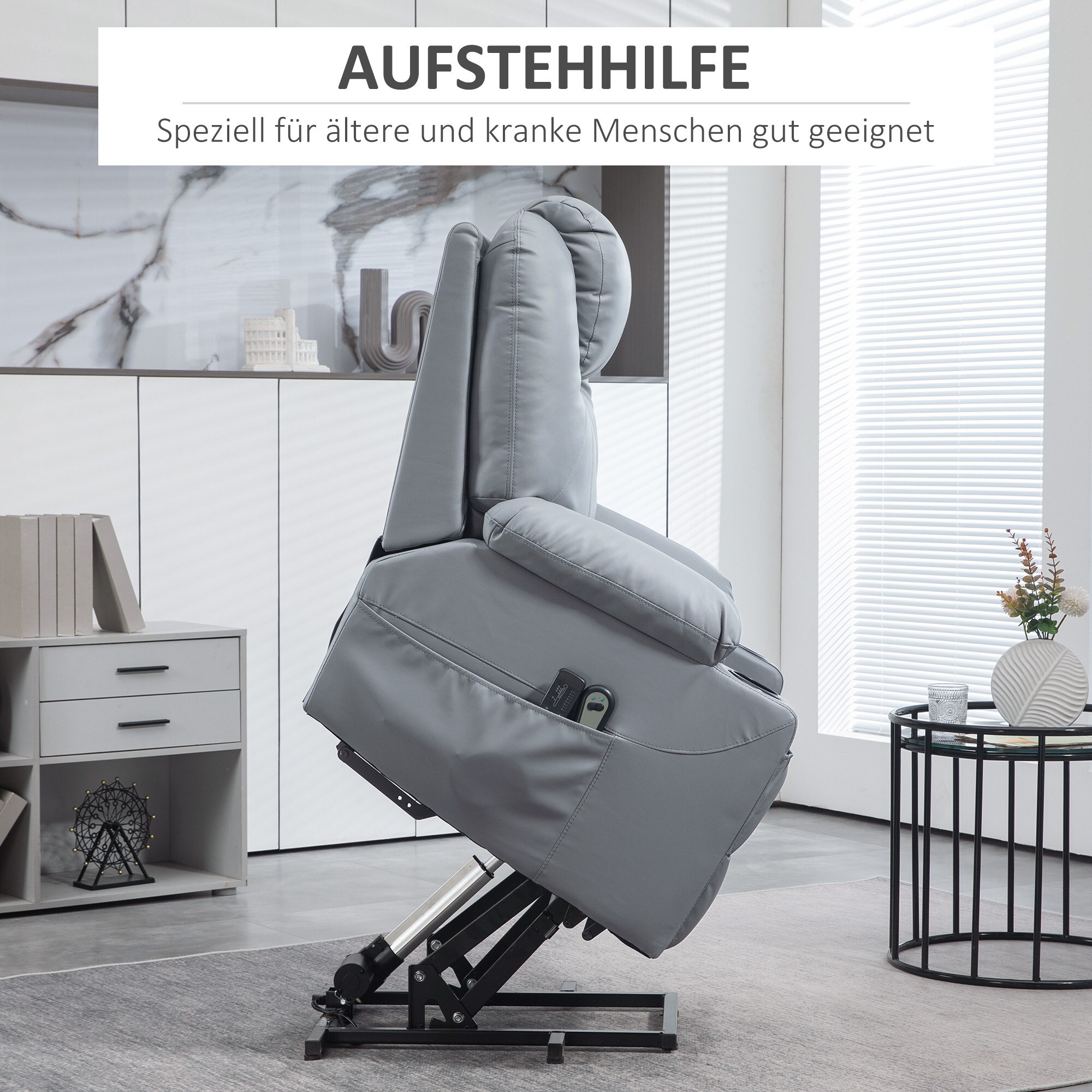 HOMCOM Elektrischer Aufstehsessel mit Fernbedienung grau 88L x 99B x 106H cm