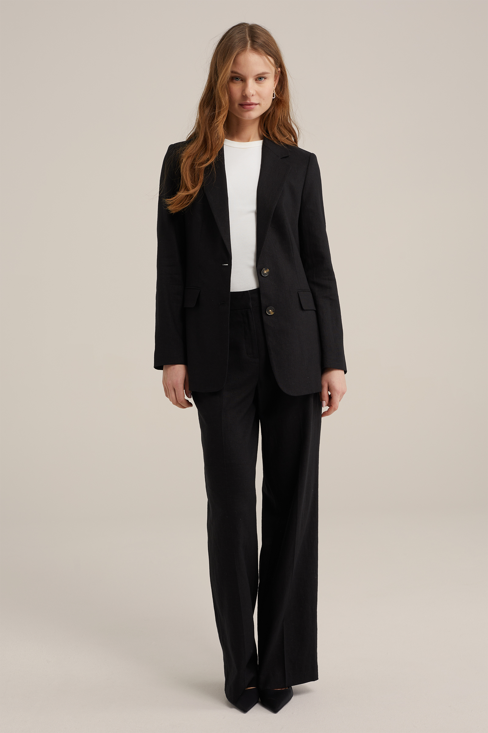 regular fit blazer van linnenmix WE Fashion Zwart