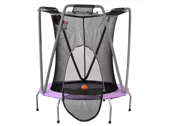 Trampoline de jardin ronde en acier galvanisé 147cm - avec filet de sécurité, balles de panier - charge max 50kg