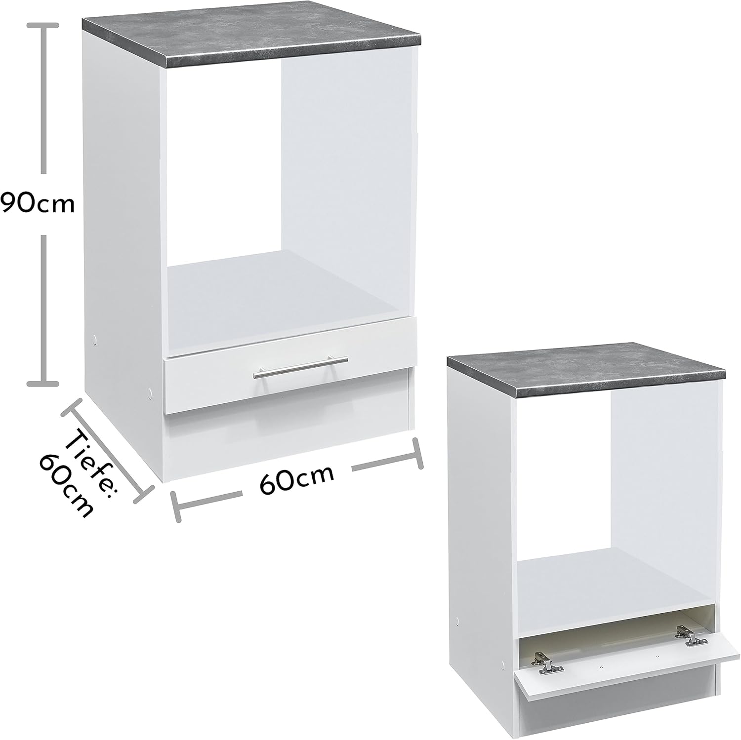 Eddy Moderner Herdumbauschrank in Weiß matt, Metallic Grau - Geräumiger Küchenschrank mit viel Stauraum - 60 x 90 x 60 cm (B/H/T)