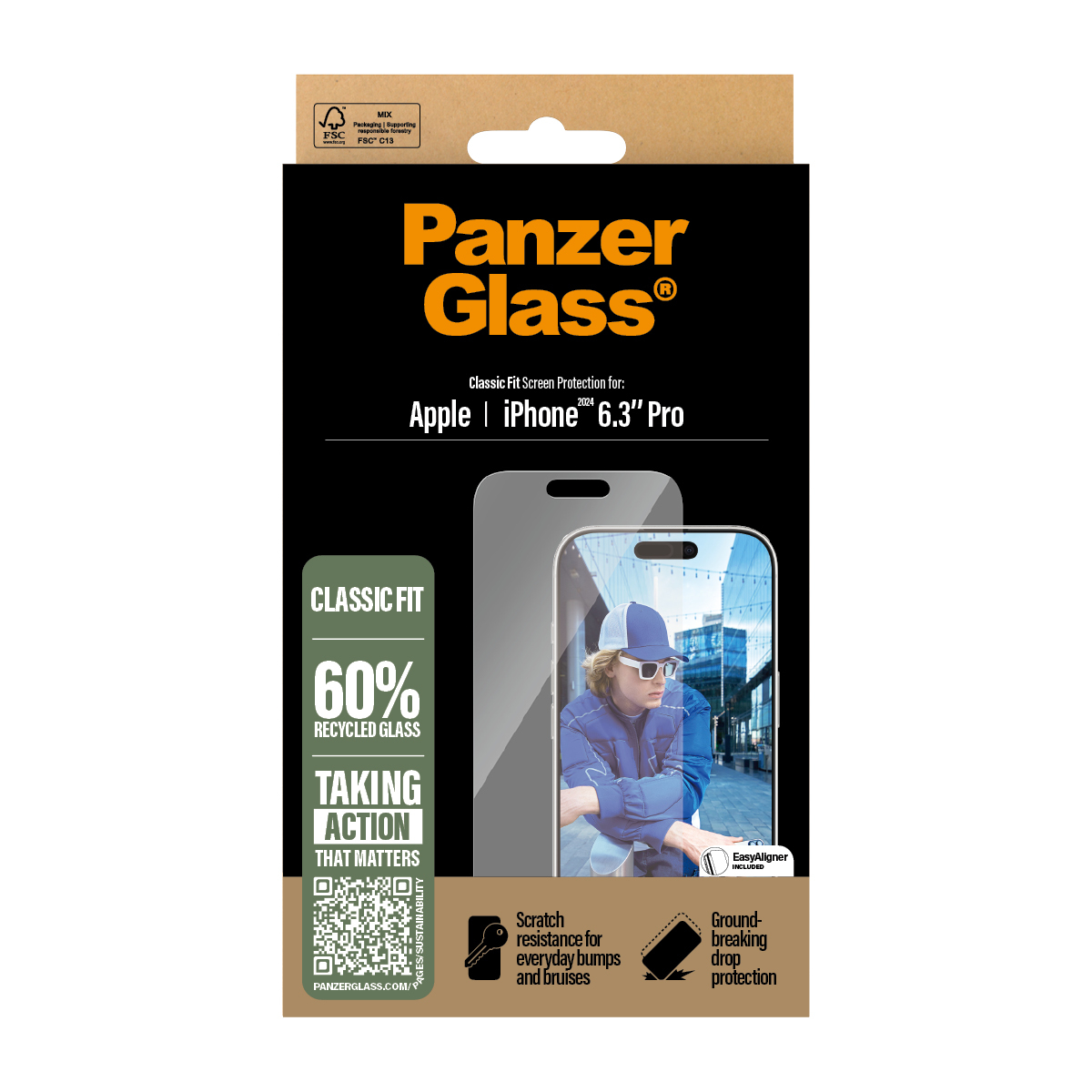 iPhone 16 Pro Antibakterielle Panzer Glas Displayschutz Case Friendly (2874)