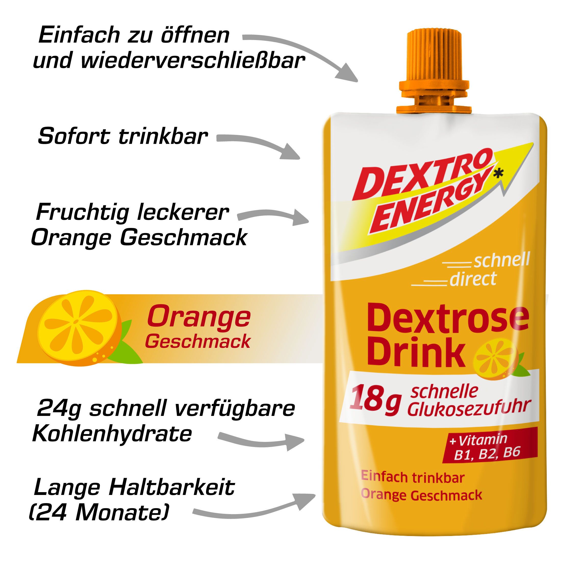 Dextro Energy Dextrose Drink Orange – 24g Kohlenhydrate