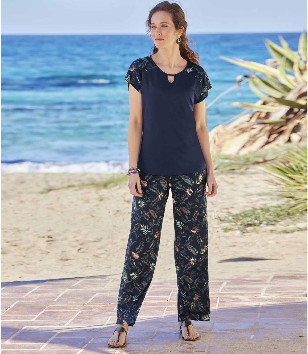 Ensemble Fluide Imprimé Feuillage Exotique