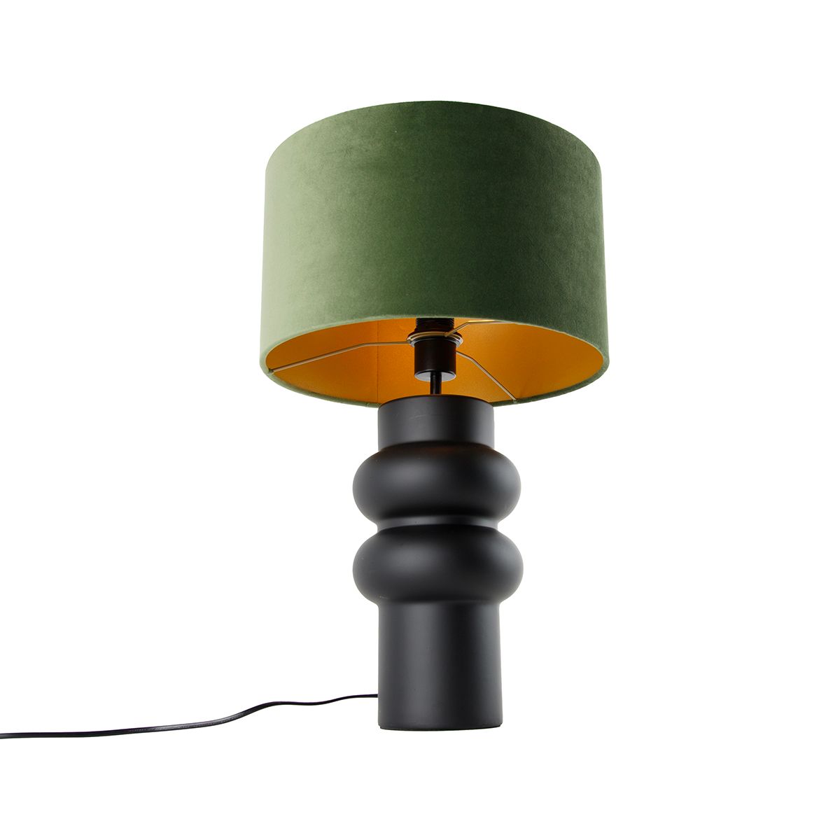 Design tafellamp zwart 17 cm velours kap groen met goud 35 cm - Alisia