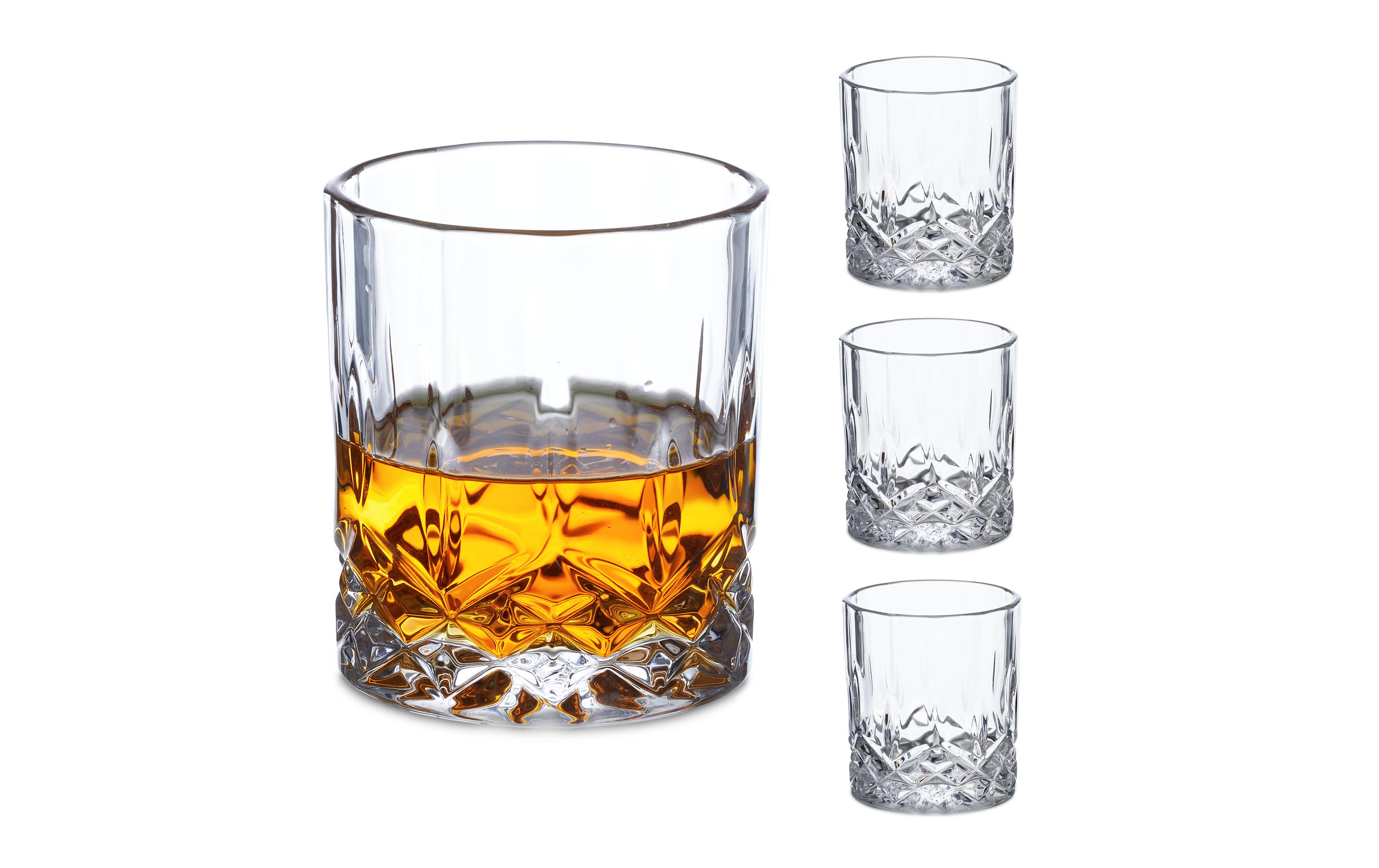 Whiskyglas Set 4 Stück, 300 ml4 Whiskeygläser mit einzigartiger Relief-Struktur