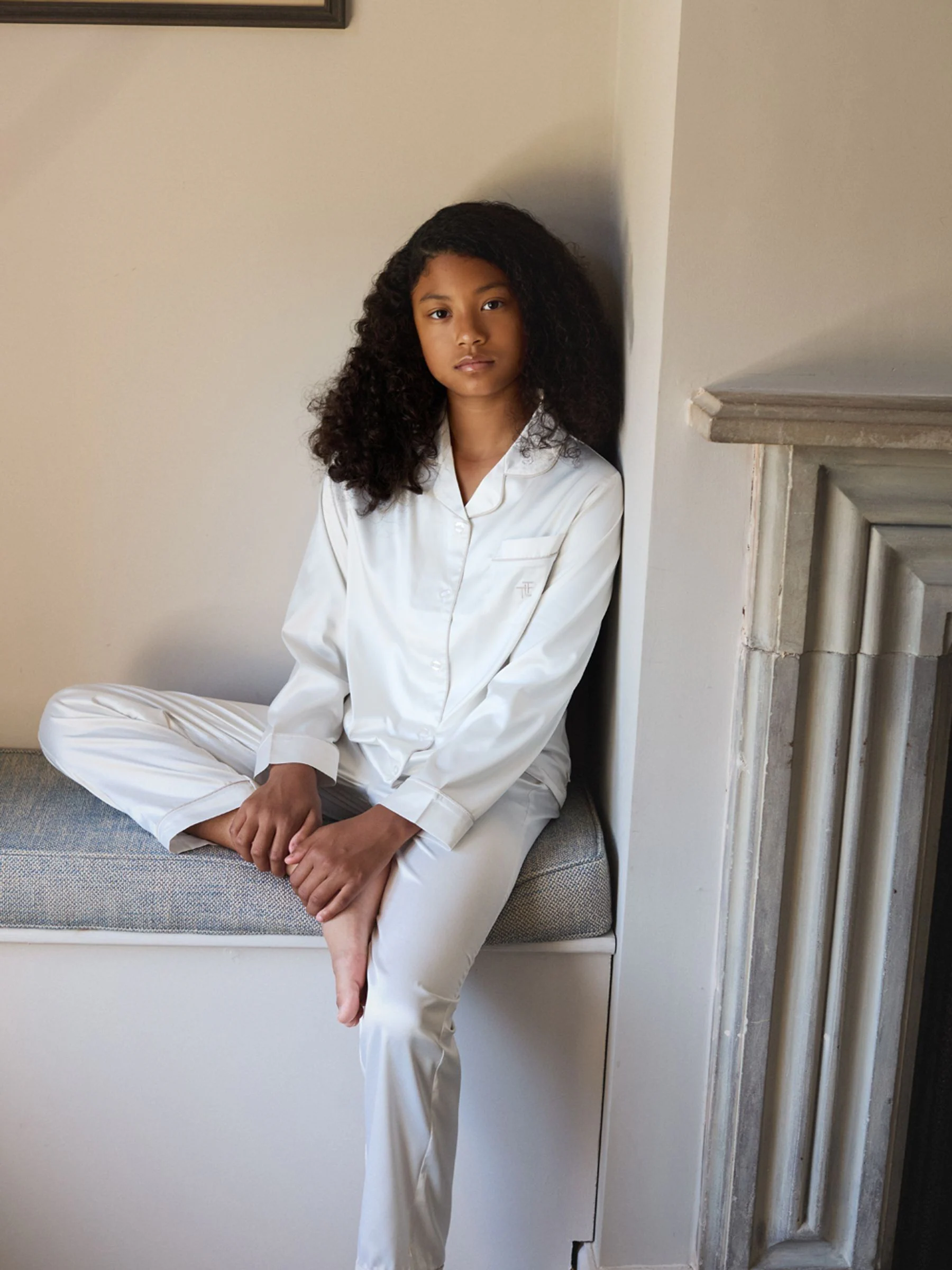 Crème - The Little Tailor Satijnen Kinder Kerstmis Pyjama's met Knoopsluiting
