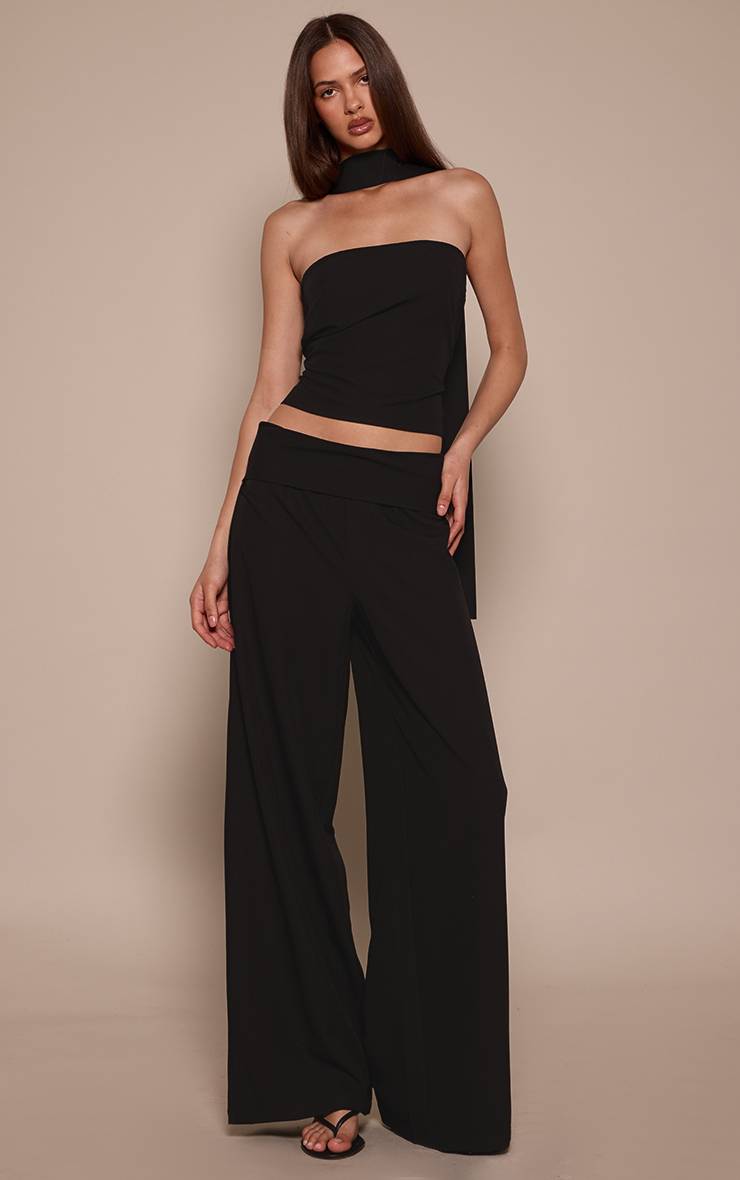 Noir Ensemble Coordonné Pantalon Tissé À Revers Plié