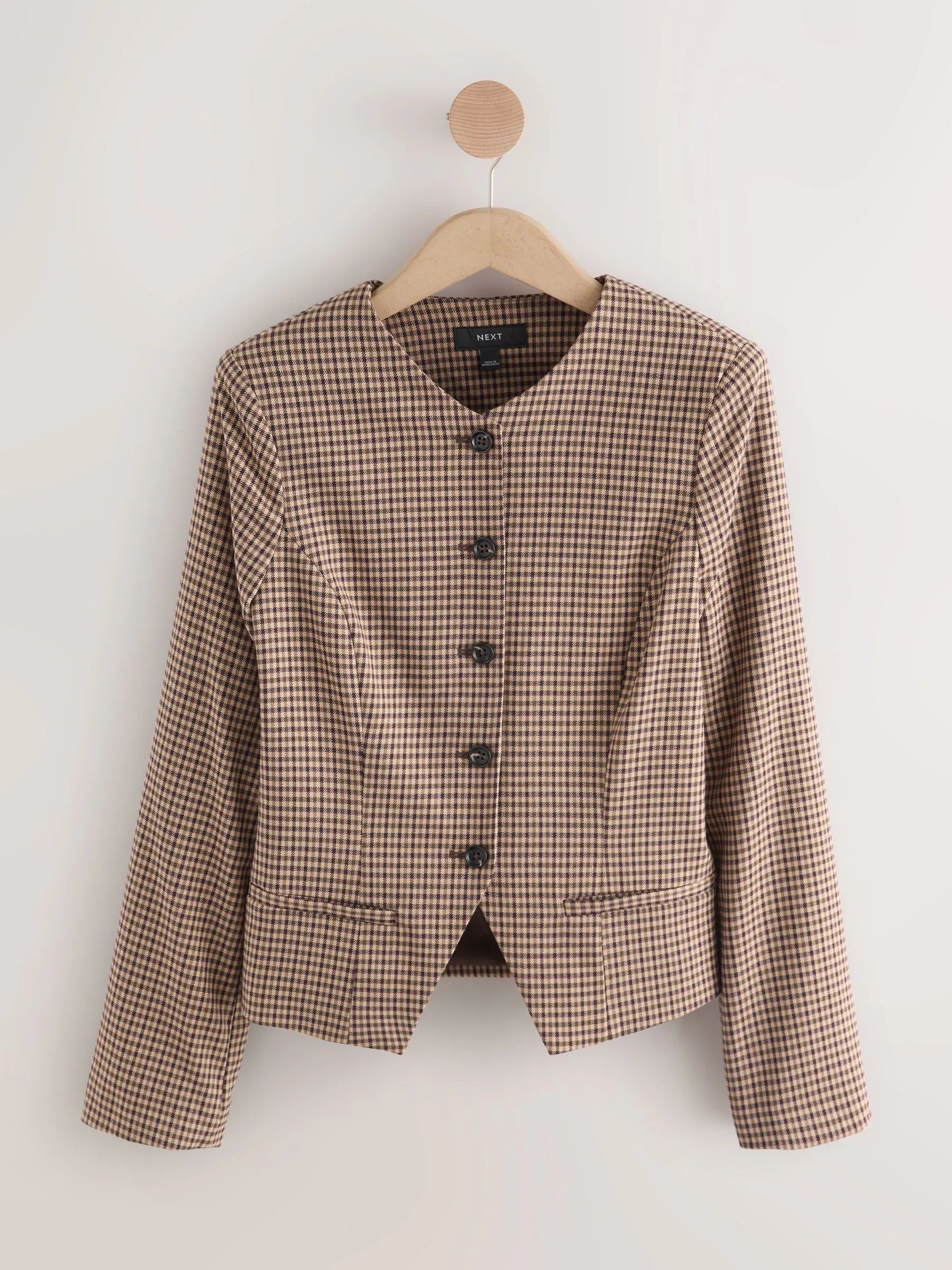 Bruin - Mini ruit blazer met Hoge hals