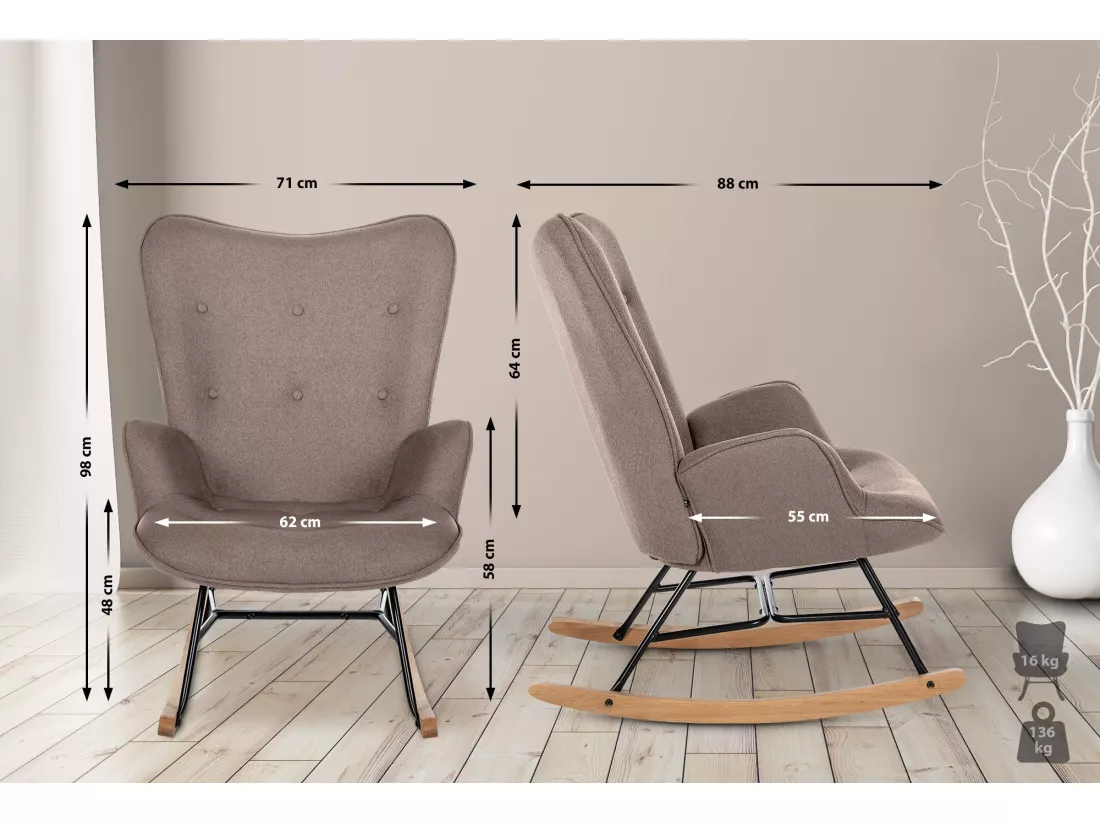 Chaise à bascule - Tissu & Métal - Taupe - Sanka