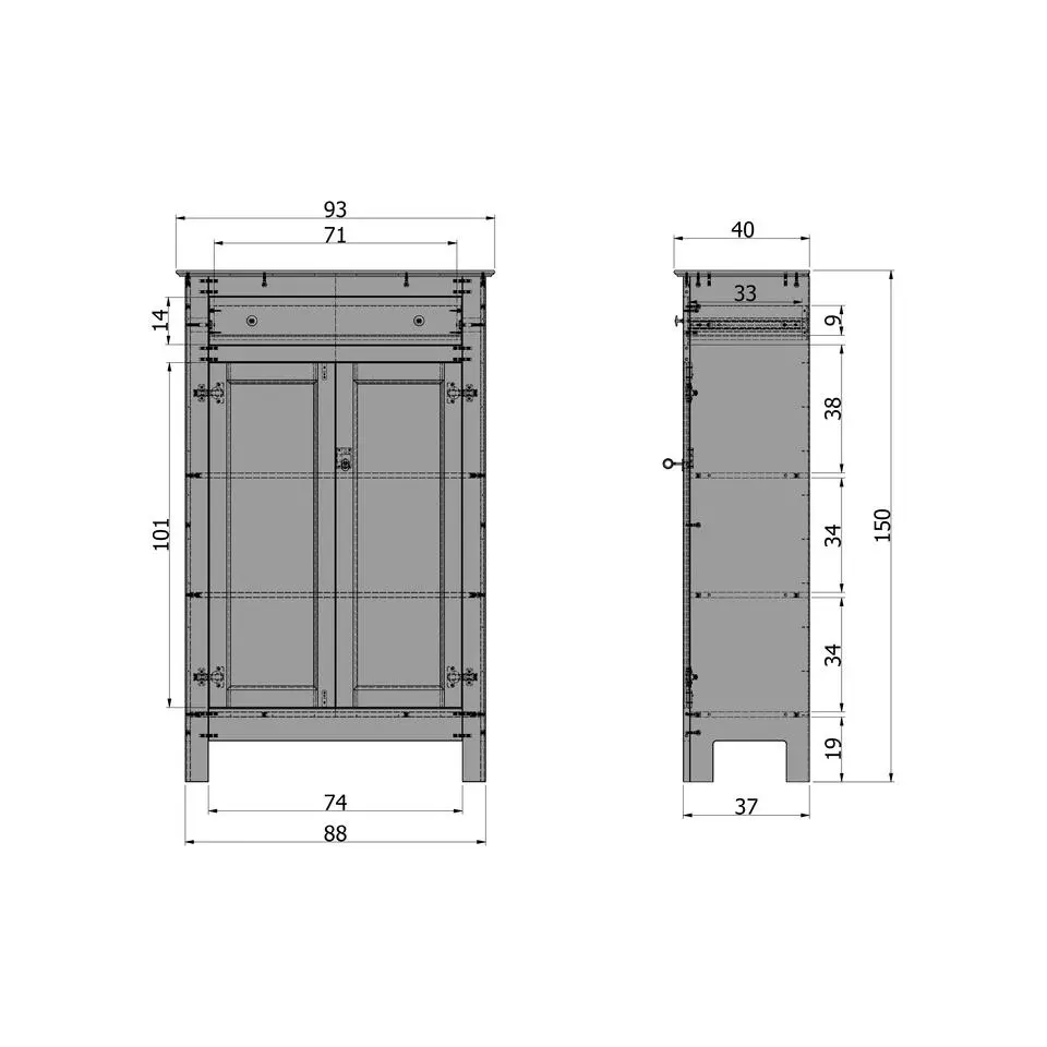 WOOOD Eva Meidenkast - Grenen Geborsteld - Zwart - 150x93x40