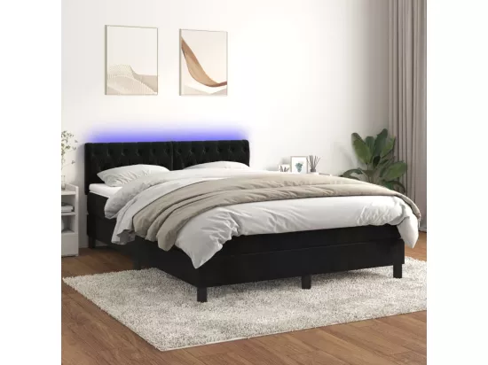 Sommier tapissier avec matelas et LED Noir 140x190 cm Velours