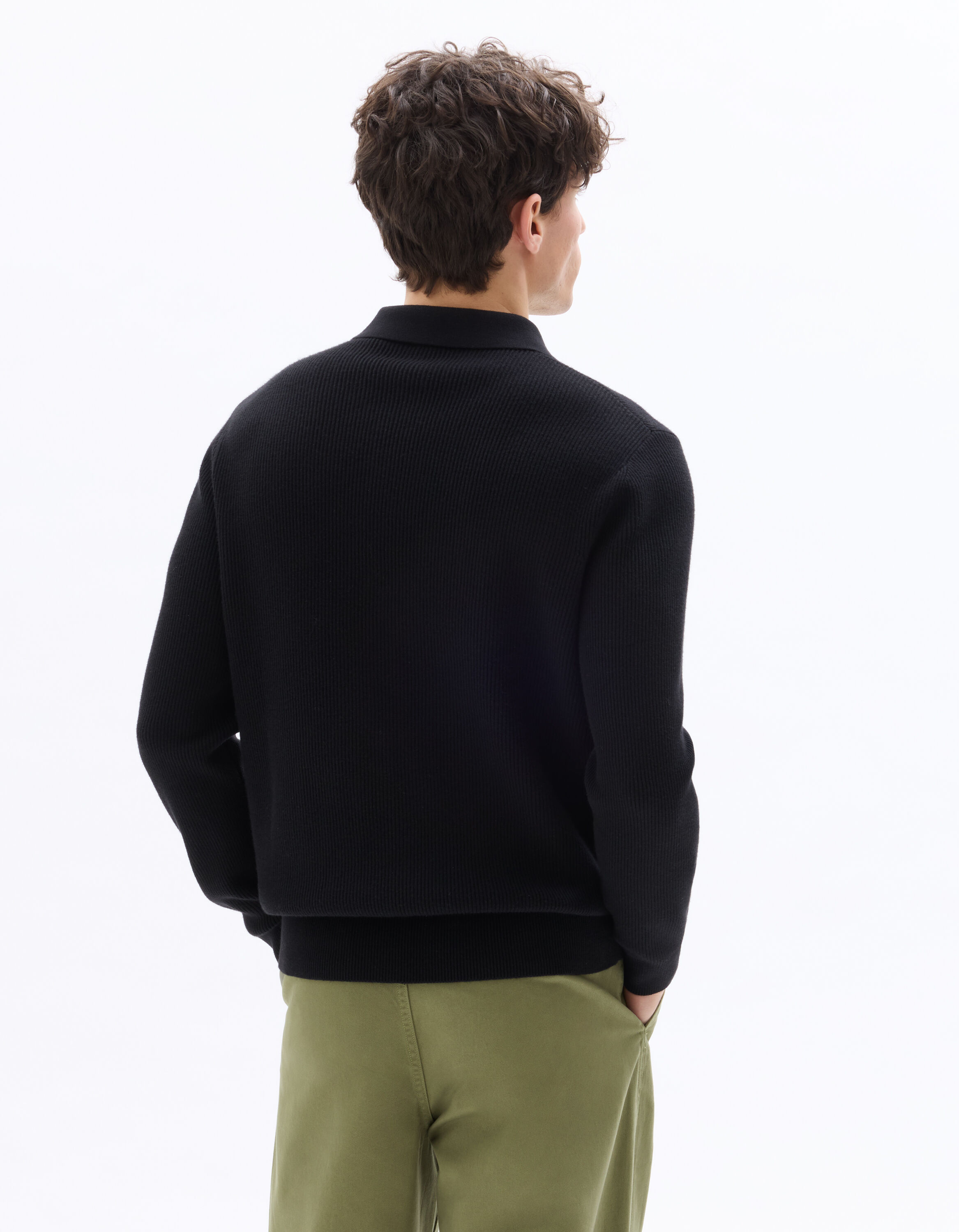 Pull col polo côtelé - noir