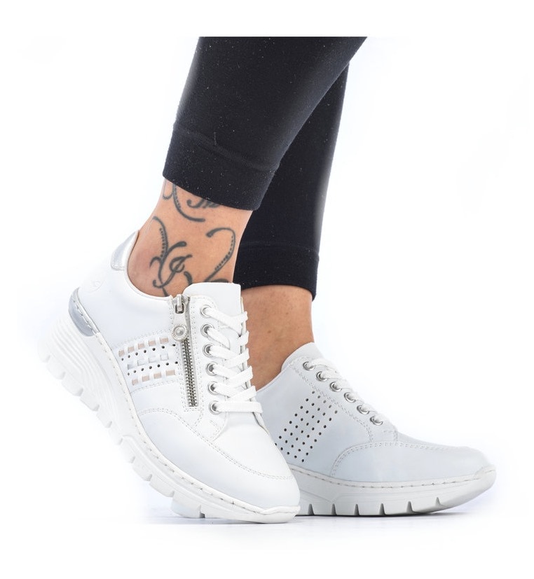 Rieker Wedgesneaker  mit seitlichen Flechtdurchzügen, Freizeitschuh, Halbschuh, Schnürschuh