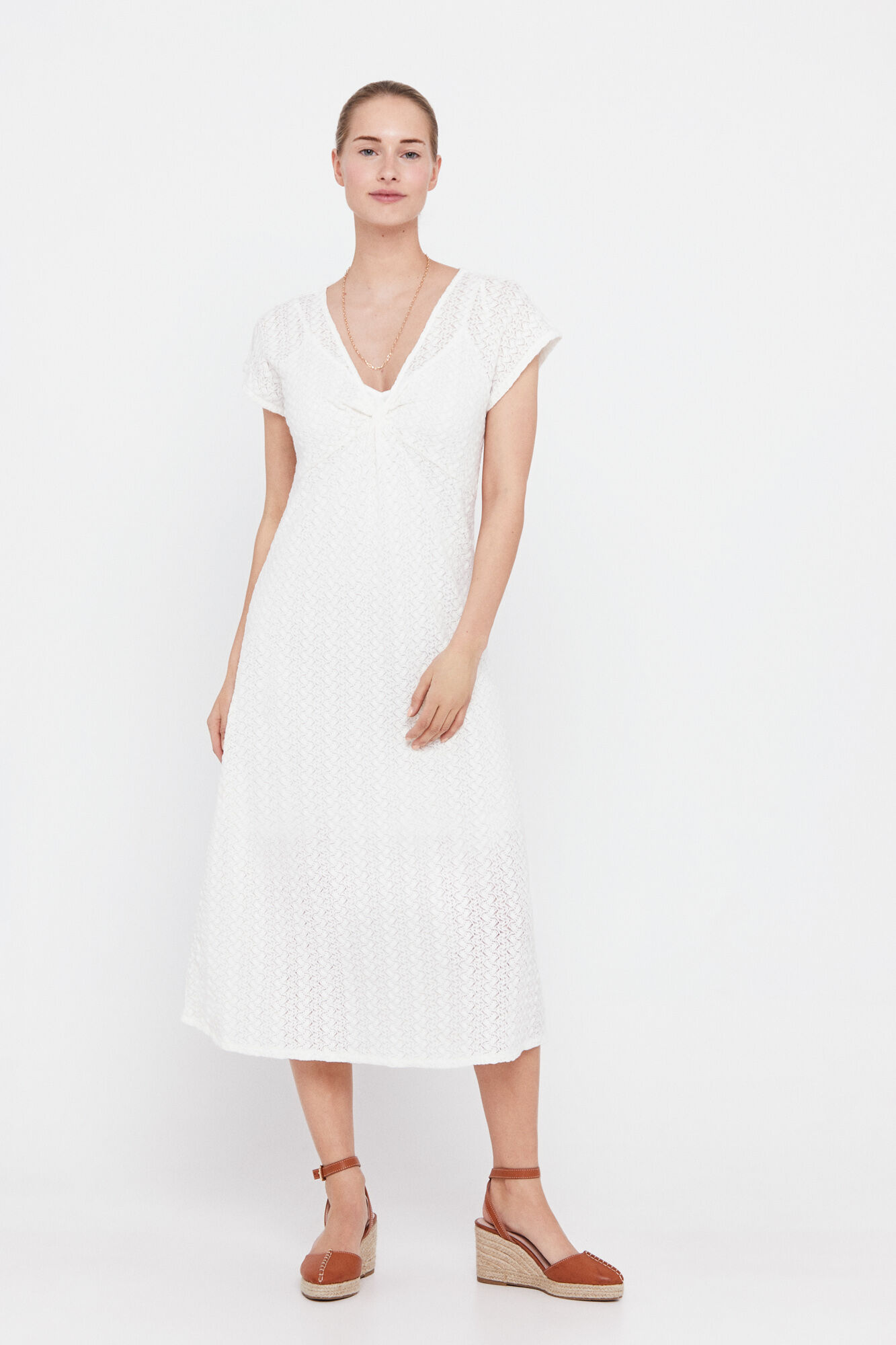 Vestido de malha plissada multicolorido - Branco