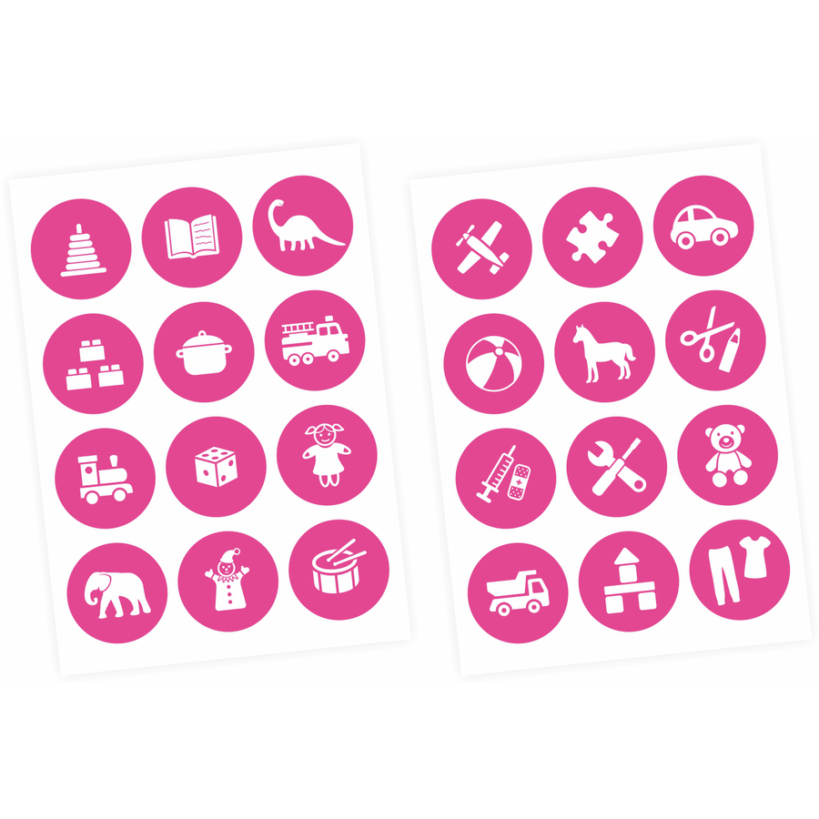 Nikima Möbelaufkleber Ordnungssticker für Spielzeug WEISS PINK pink