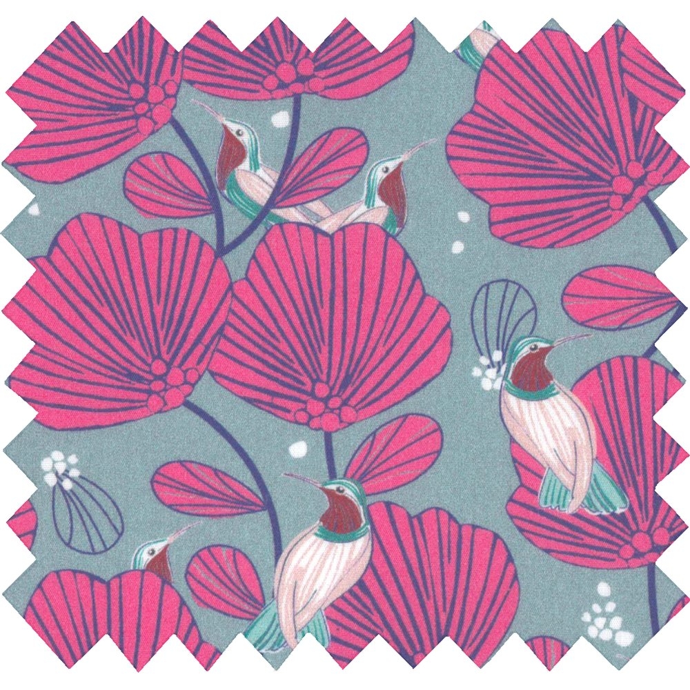 Coupon Tissu 50 Cm Ex2248 Oiseau Framboise