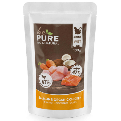 bePure Nassfutter Lachs & Bio Huhn mit Karotte & Kokosflocken 100g