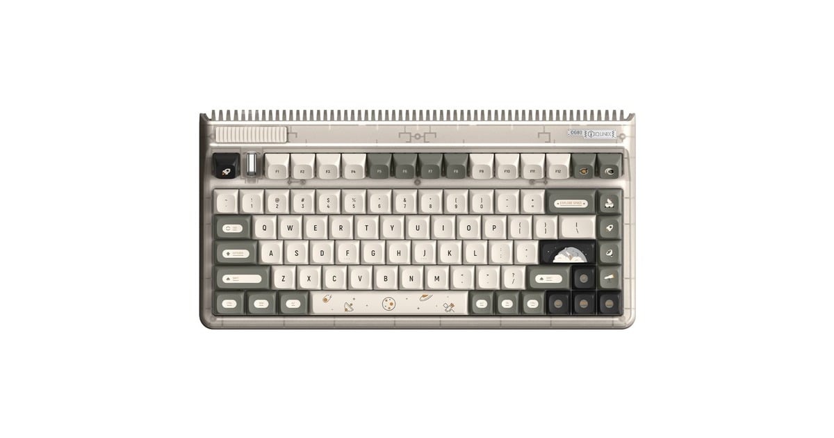 IqunixOG80 Hitchhiker Wireless Mechanical Keyboard, gaming toetsenbord  (Grijs/wit, US lay-out, Cherry MX Silent Red, RGB leds, 80% (TKL), Hot-swappable, PBT, 2.4GHz | Bluetooth 5.1 | USB-C)