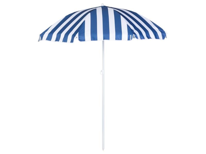 KOOR Sonnenschirm Marino 180 cm, Blau/Weiss Strandschirm mit Lichtschutzfaktor 50
