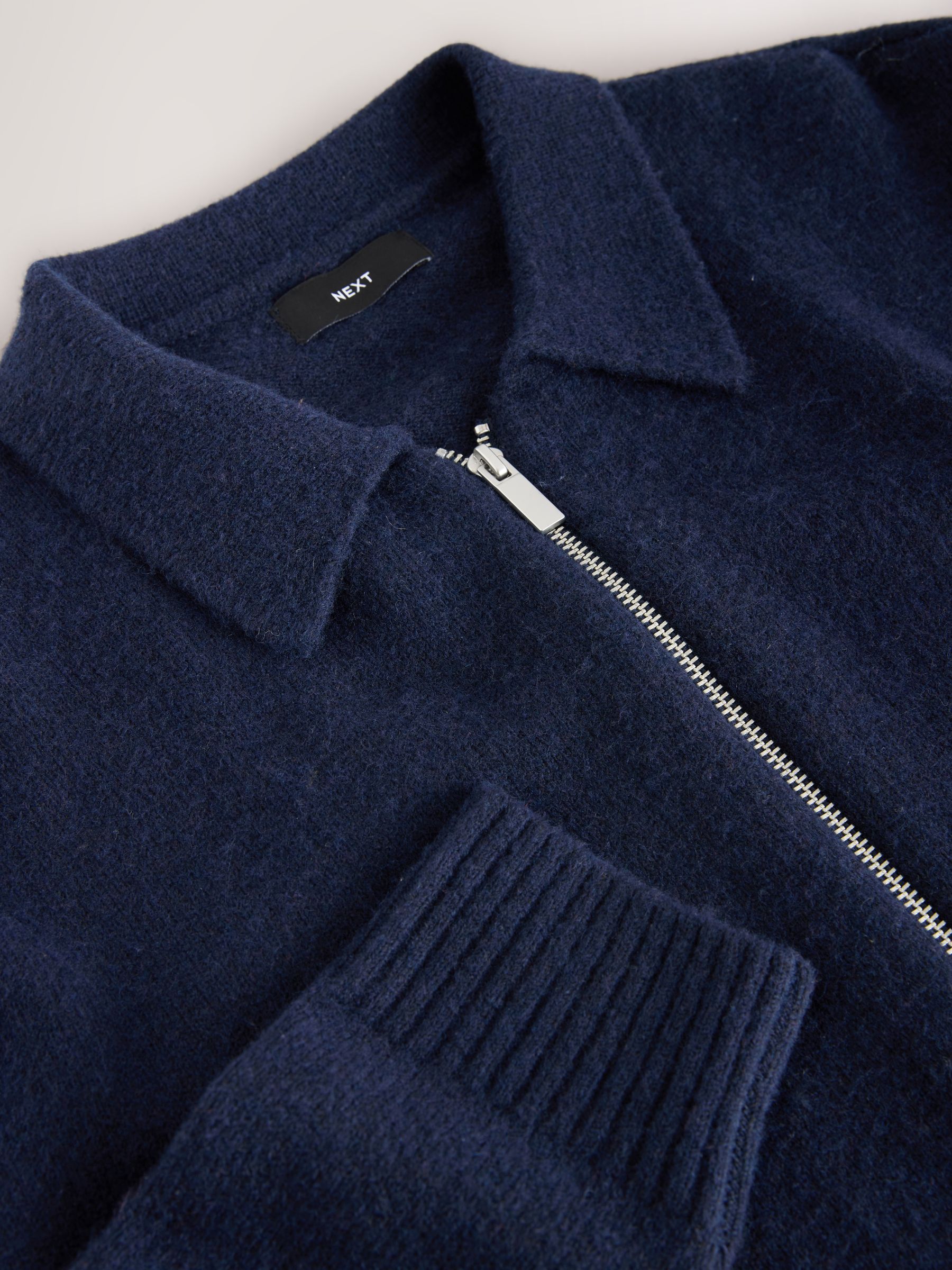 Donkerblauw - Relaxed Fit Cosy Zip Through Collared Cardigan with Wool