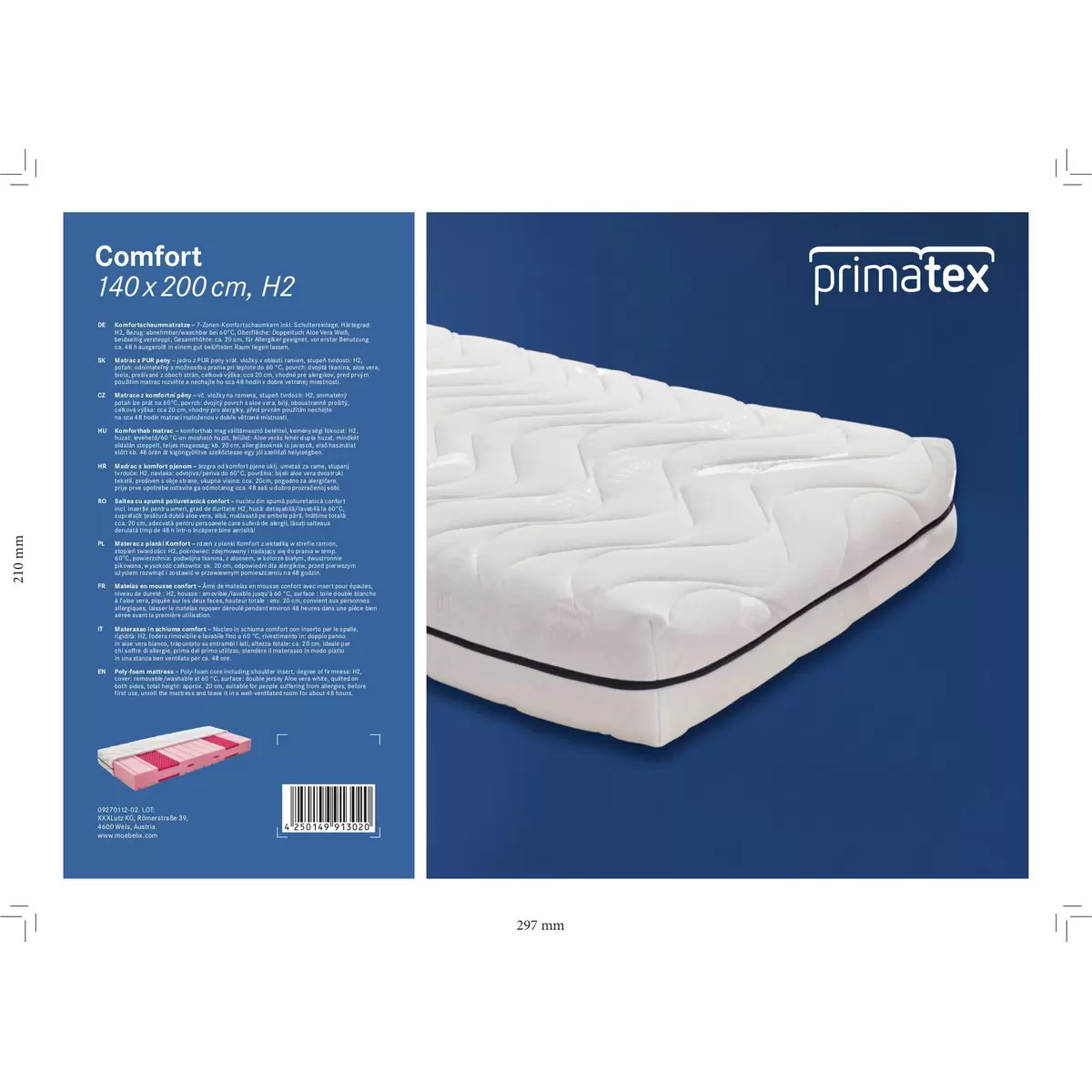 Matratze Comfort H2 90x200 weiss