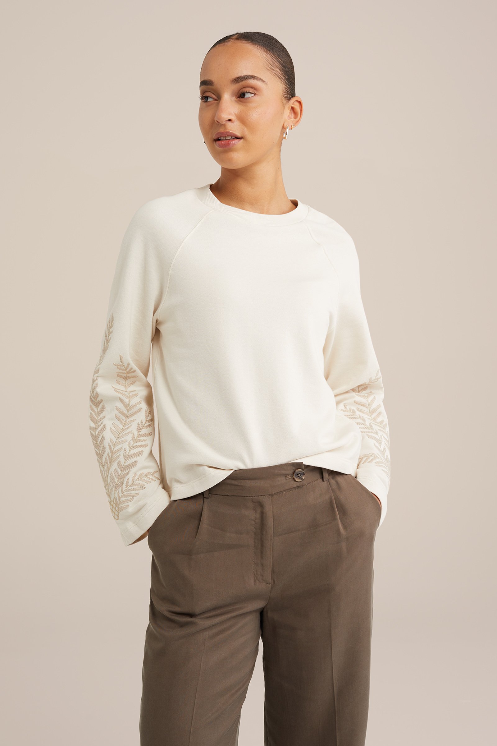 trui met embroideries WE Fashion Beige