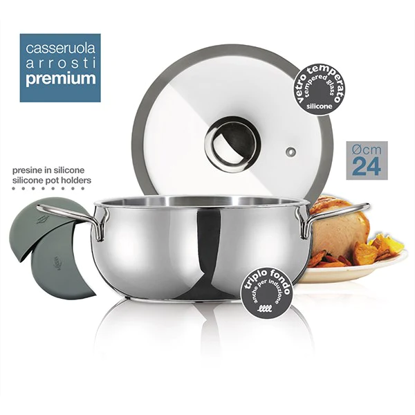 Faitout inox avec couvercle Premium 24 cm 5 L Inoxriv