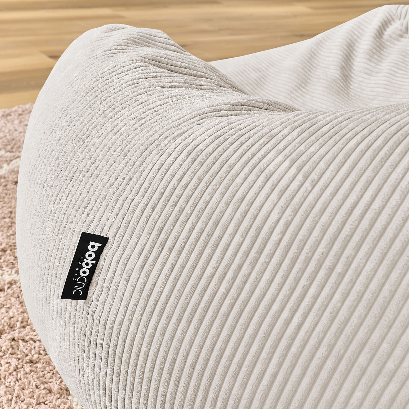 Bobochic Pouf ultra moelleux en Velours côtelé Voltaire beige - 120x70x60 cm