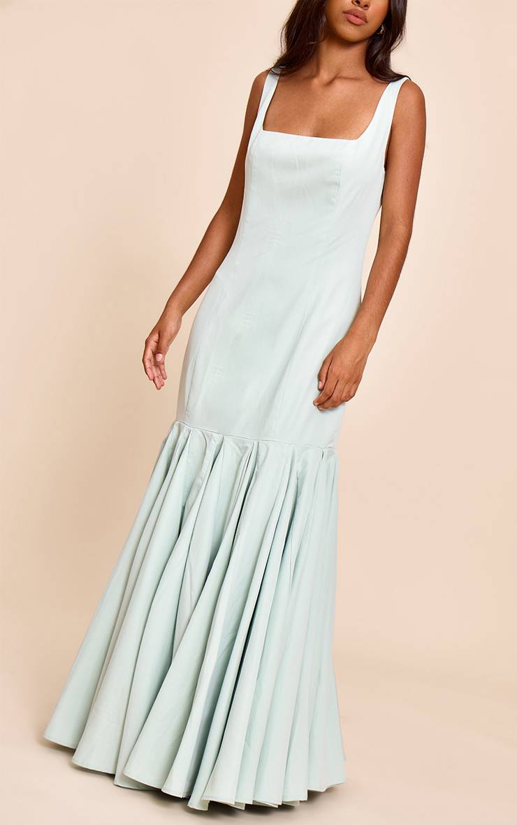 Vert Sauge Robe Maxi À Volants Avec Détails De Coutures Petite