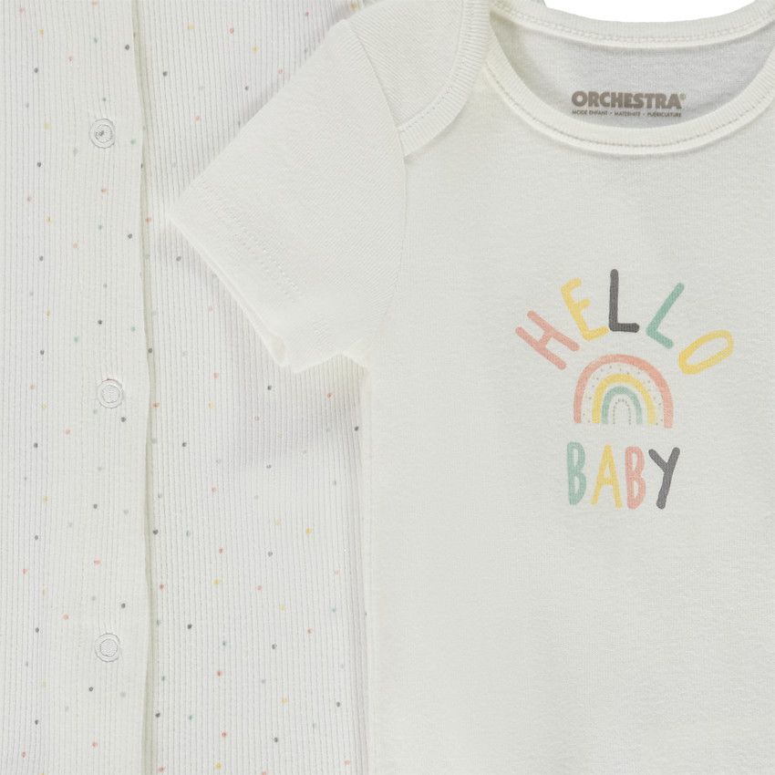 Ensemble 2 pièces dors-bien et body Hello Baby pour bébé - Ecru