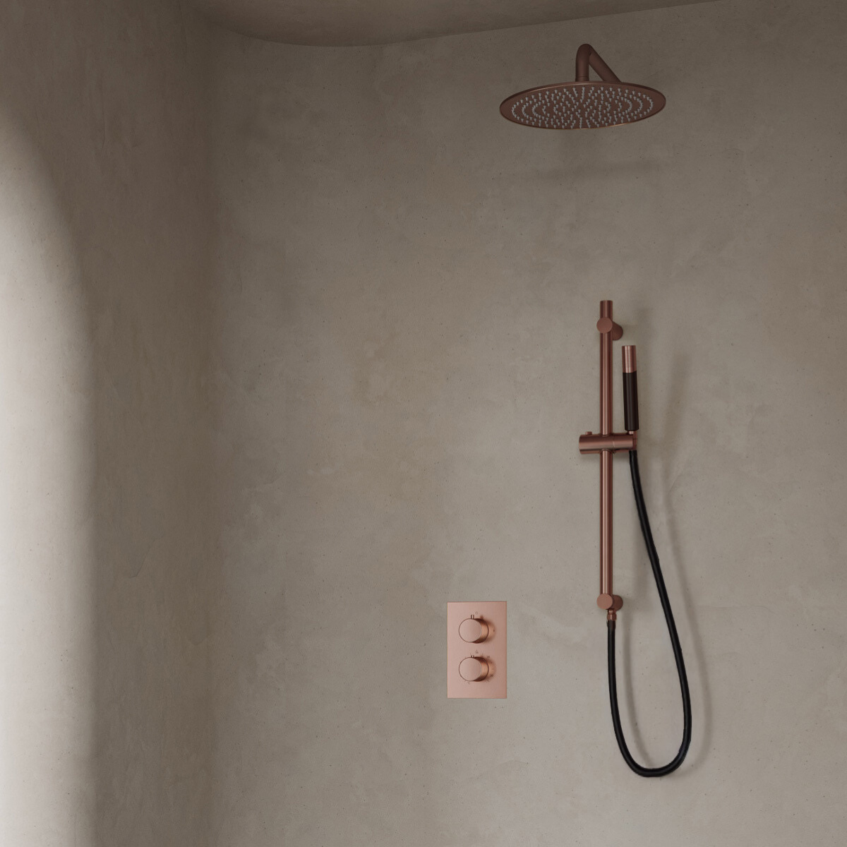 Saniclear Copper Pro inbouw regendouche 30cm met wandarm en glijstang geborsteld koper