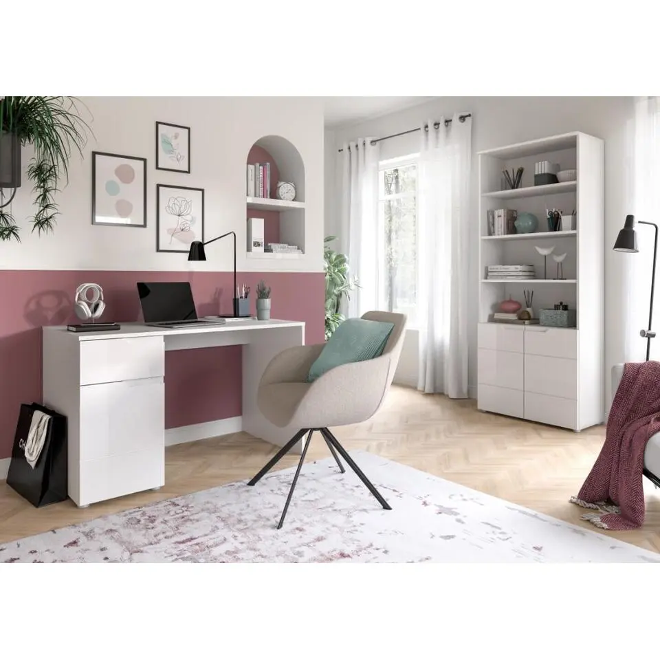 Hioshop Solero wandkast 2 deuren 2 deuren- 3 planken wit hoogglans- wit
