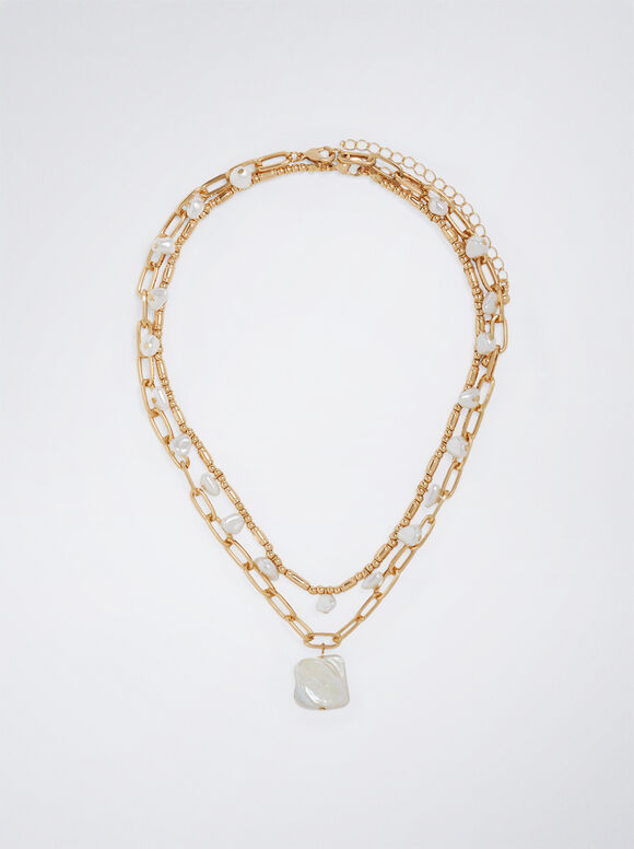 Conjunto de colar de pérolas de água doce - Branco