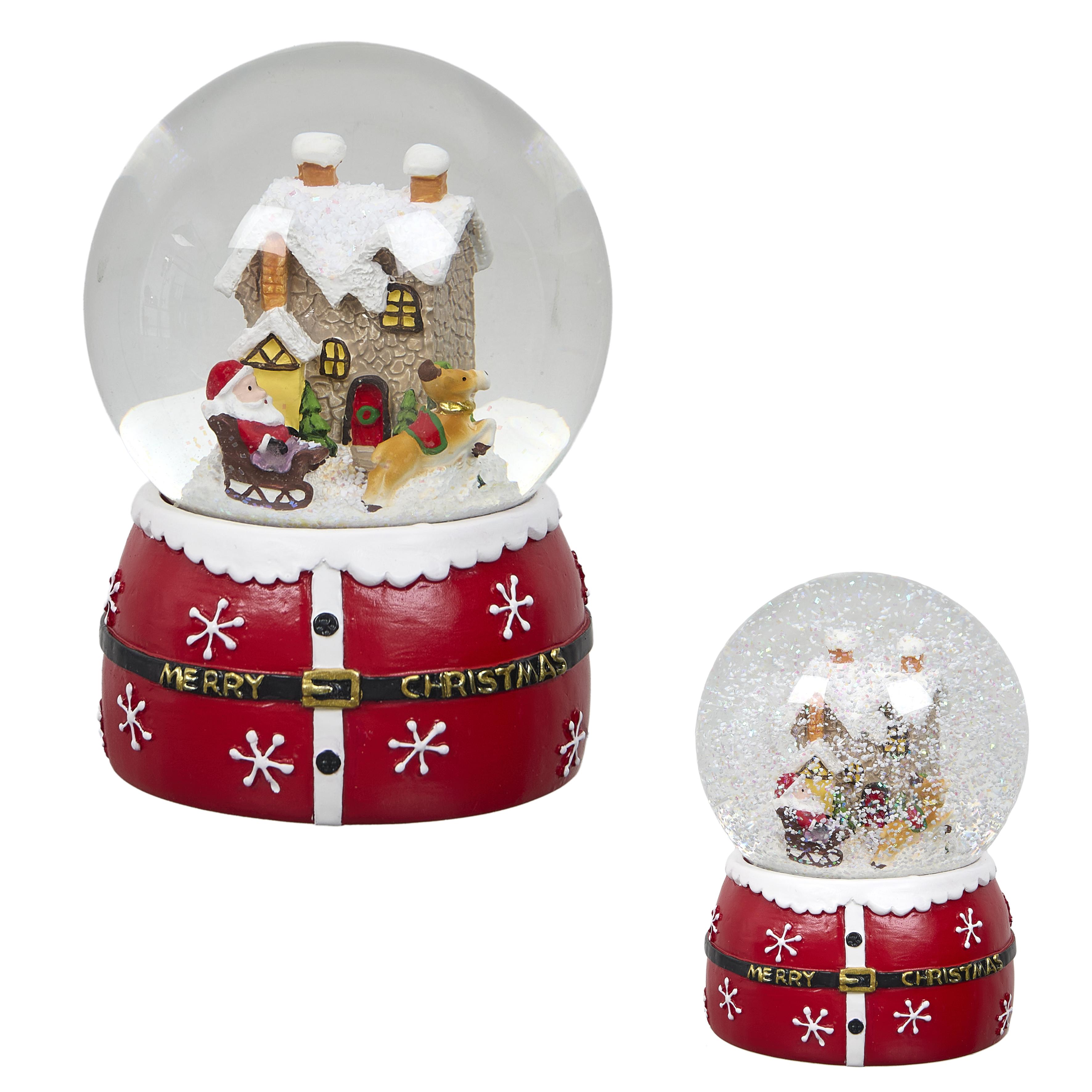 BOULE NEIGE PERE NOEL TRAINEAU H.14CM