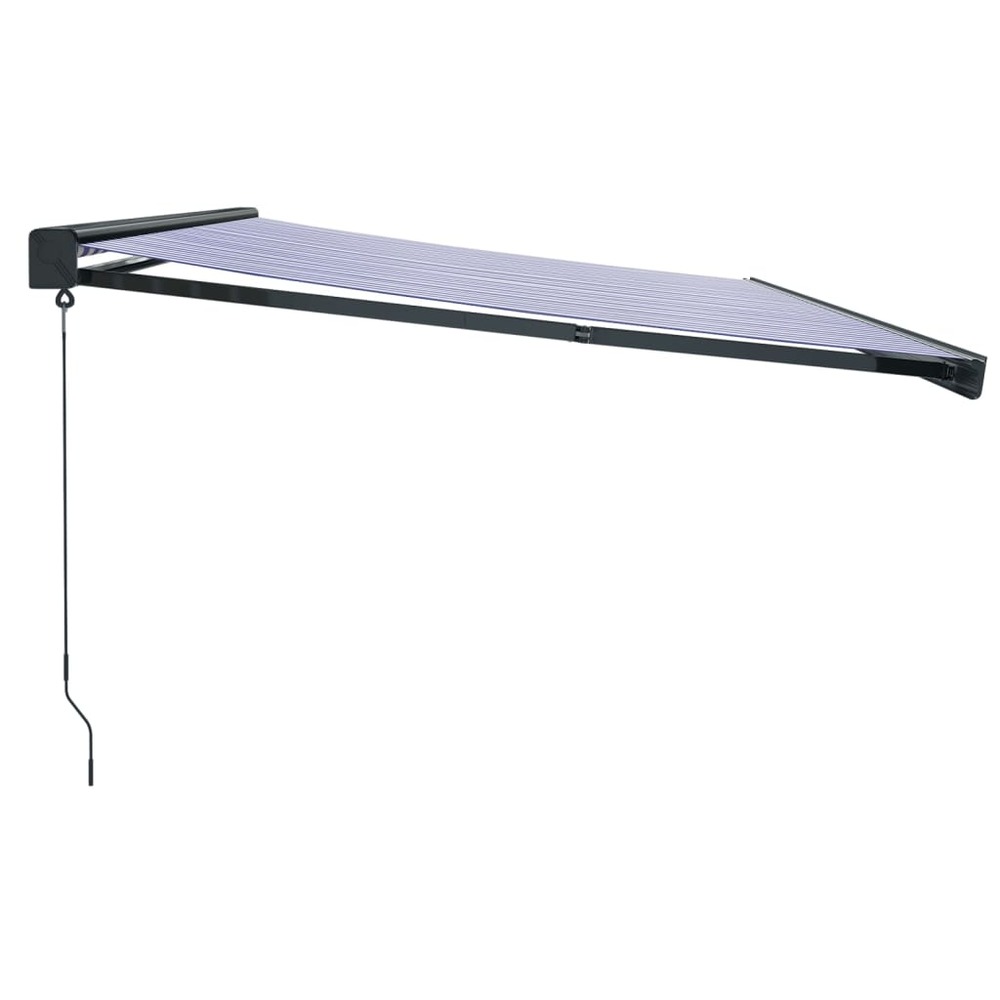 Auvent rétractable bleu et blanc 5x3 m tissu et aluminium