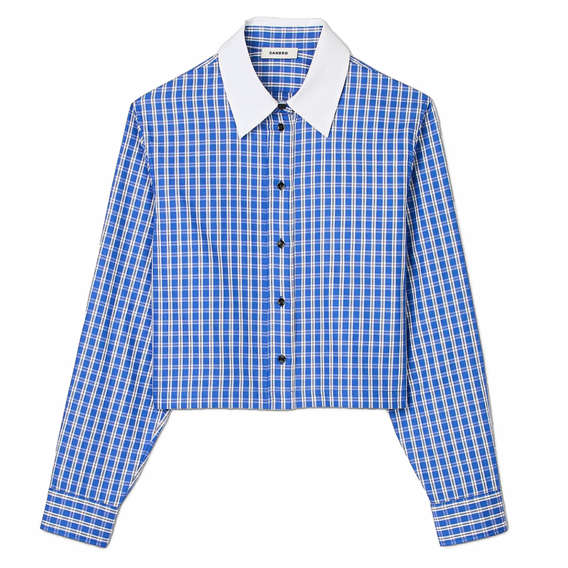 Chemise courte droite col classique en coton imprimé | Bleu